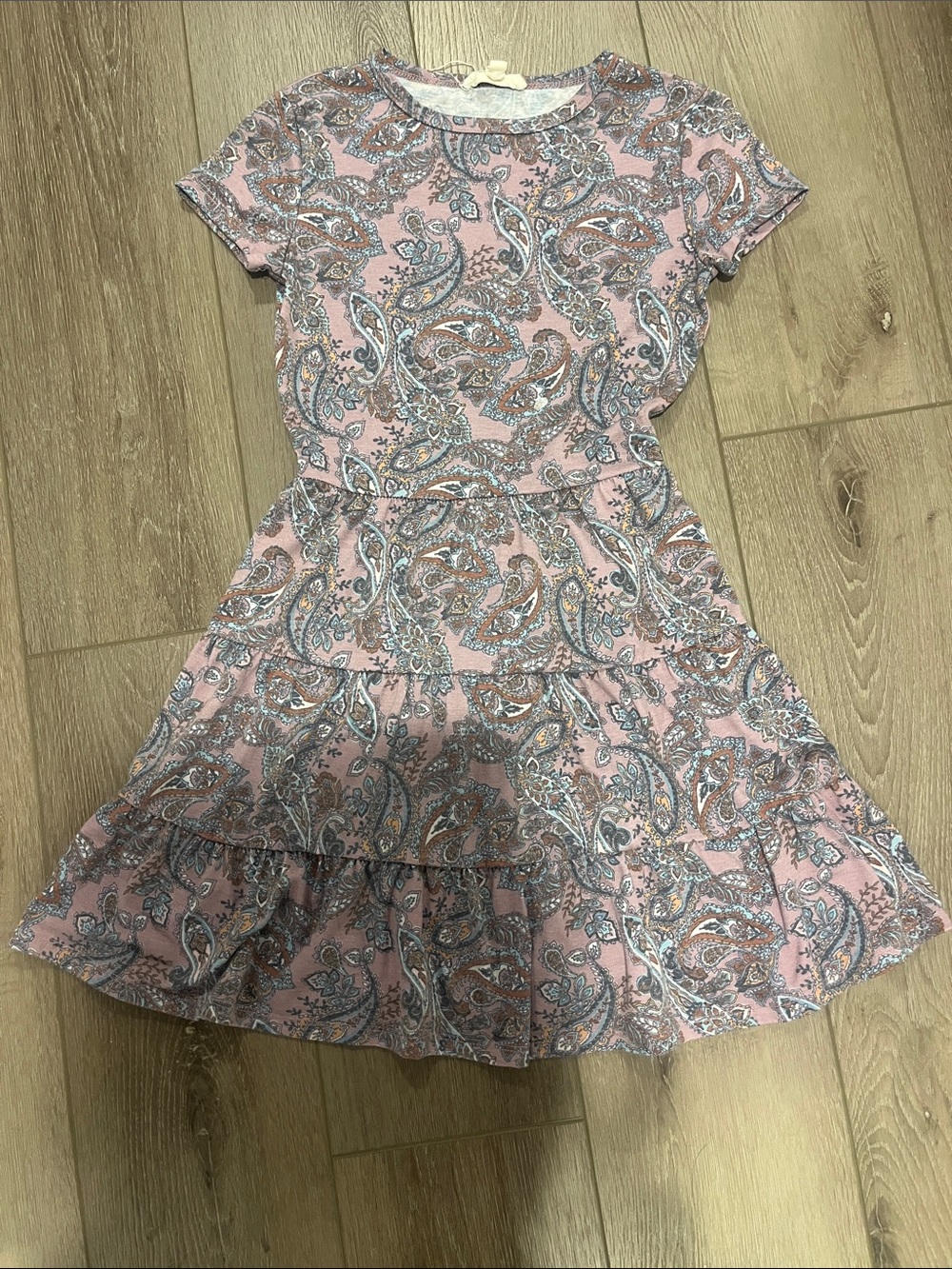 BeBop Pink Paisley Tiered Short-Sleeve Dress